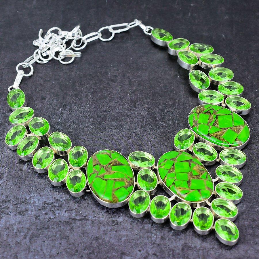 Copper Green Turquoise Handmade 925 Sterling Silver Gift Necklace 18" R8W62