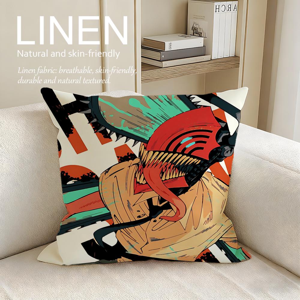 Action Chainsaw Man Cushion Cover Pillowcase Set Pcs x x Breathable Washable Sofa Cushion Cover