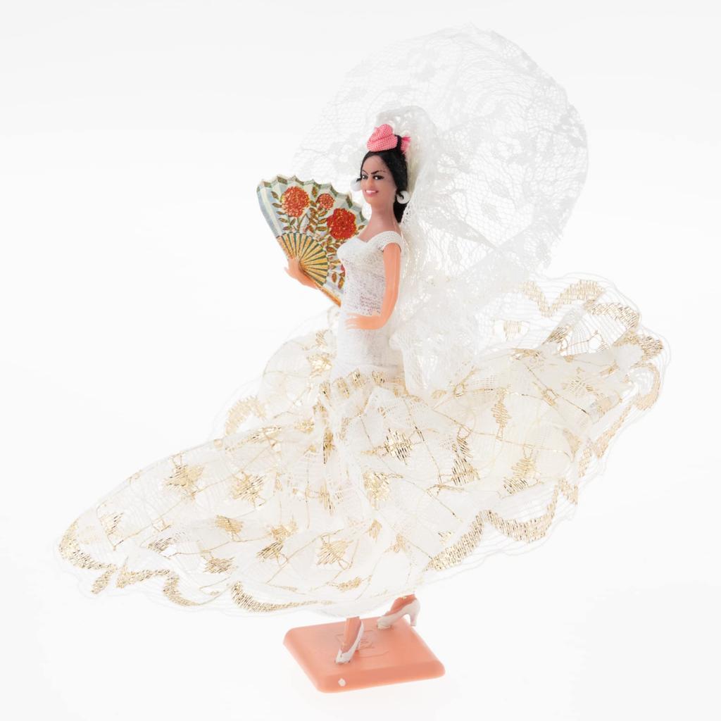 Spanish Flamenco Doll, White, with Fan, Flamenco Dancer, Marin, White Dance Costume, Sma-705w
