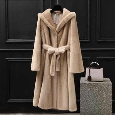Damen Herbst Winter Nachahmung Nerz Mantel Lange Kapuze Großer Mantel