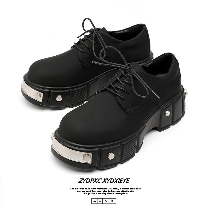 Niche platform carbon black iron head punk derby shoes men's premium matte round head shoes high street big head shoes 22977-E