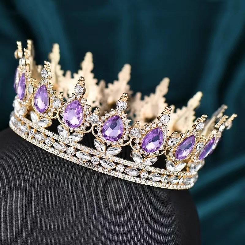 European and American Baroque Alloy Teardrop Crown Headwear for Brides Wedding Photography Accessories Full Round Coming of Age Ceremony Headwear