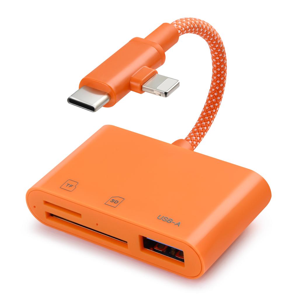 SD Card Reader for iPhone/iPad, Braided Nylon Cable with Dual Lightning and USB-C Connectors, SD/TF USB 3.0
