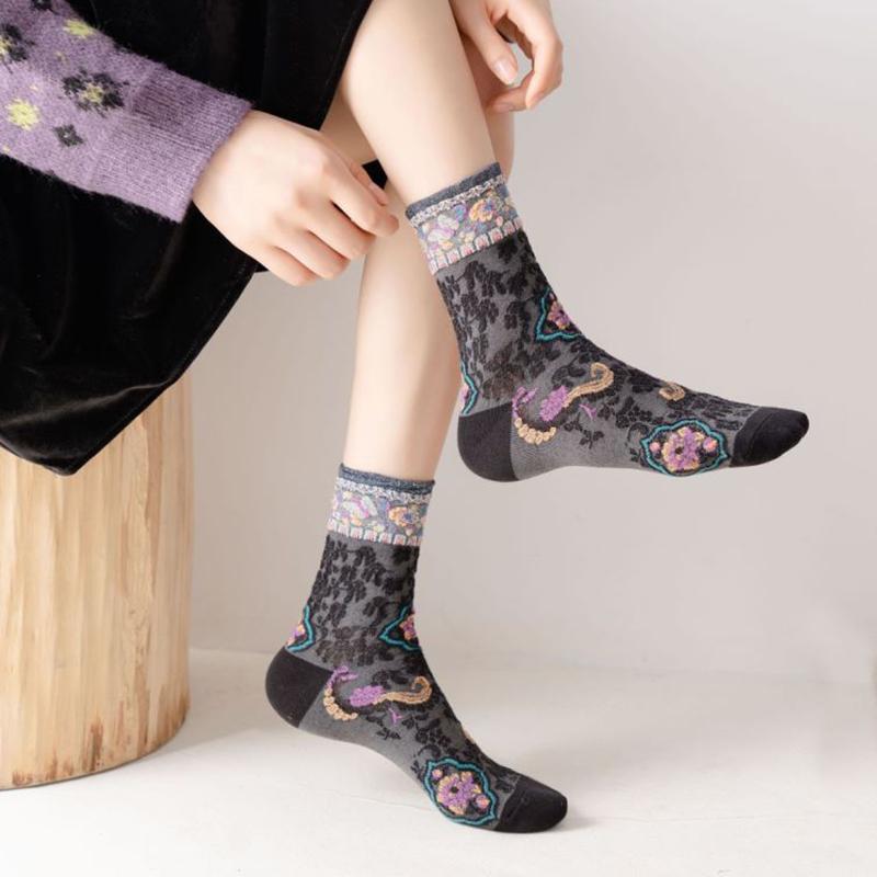 3 Pair Korean Style Women Socks Cotton Harajuku Ladies Winter Socks Set Kawaii Flower Print Fashion Streetwear Cute High Quality
