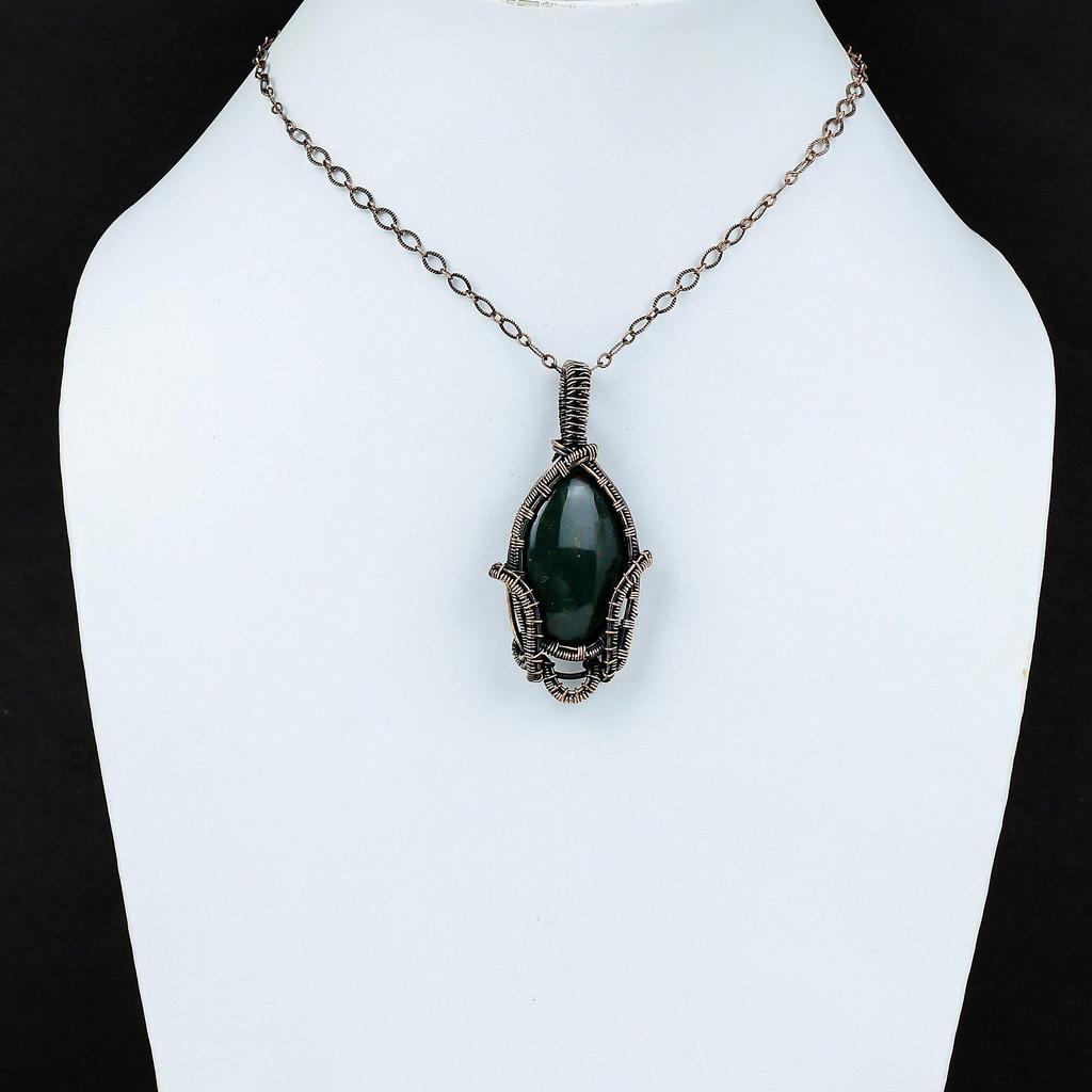 Bloodstone Pendant Copper Wire Wrapped Pendant Handmade Elegant Pendant Wire Wrapped Jewelry For Gift Dainty Gemstone Pendant Copper Jewelry