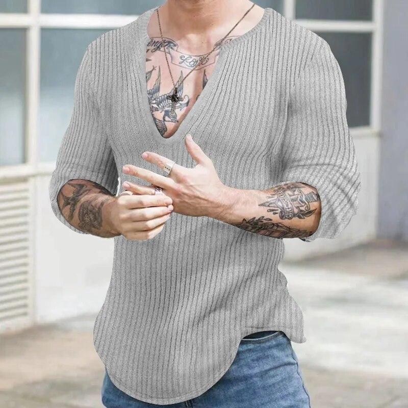 Maglioni da Uomo Autunno Inverno Scollo a V Casual Moda Maschile Manica Lunga Tinta Unita Versatili Maglie Lavorate a Maglia Maglioni Top da Gentmen