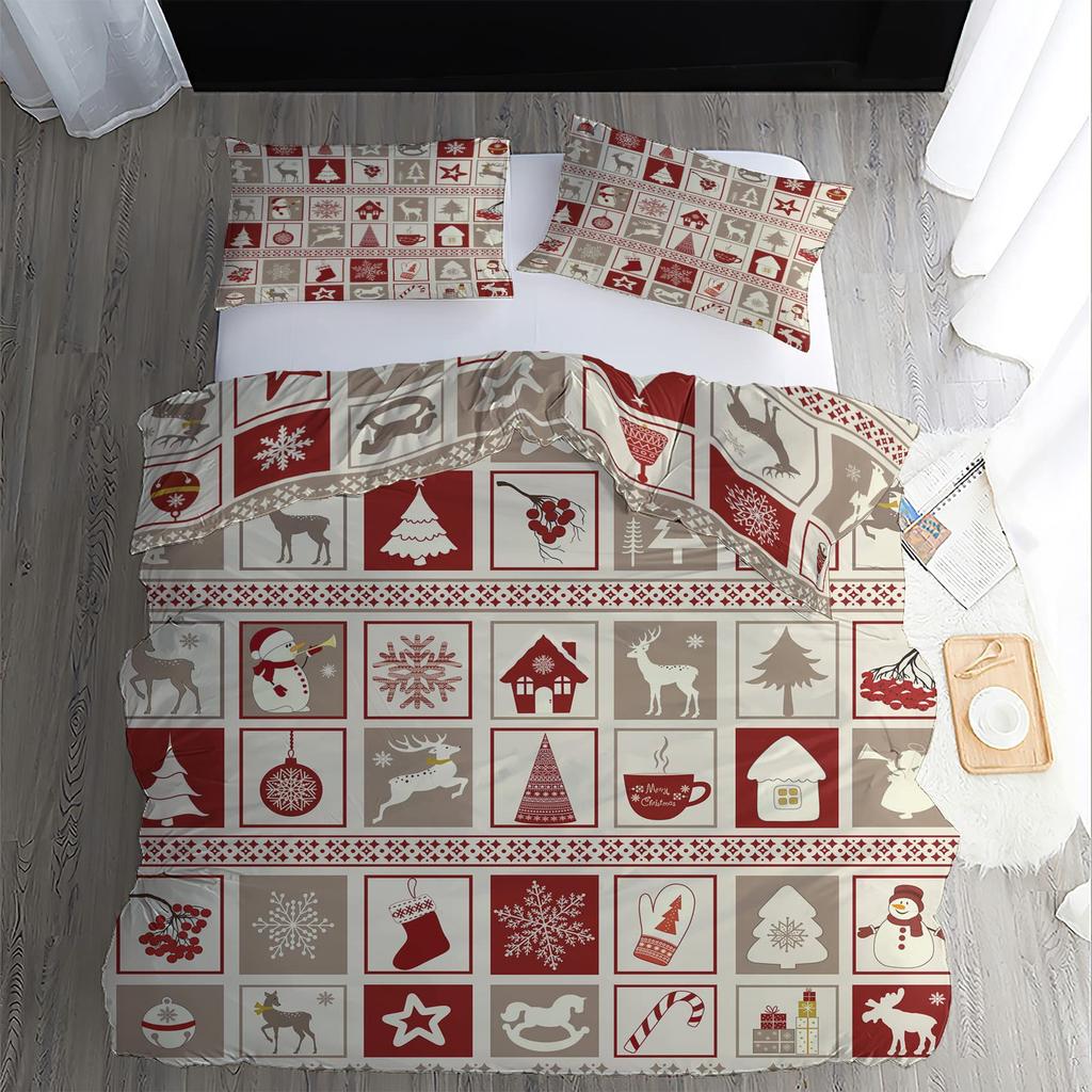 Pink Christmas Three-Piece Digital Printing Bedding Set Cartoon Santa Bed Cover
