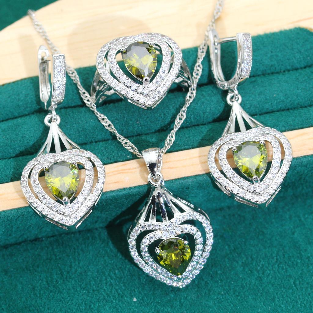 Heart Shaped Explosive Micro Inlay Jewelry Europe and The United States Hot Anti Allergy Zircon Necklace Earring Jewelry Set