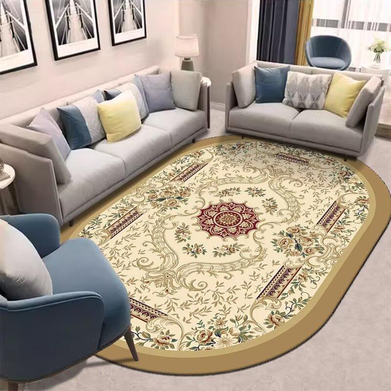 Golden Oval Carpet for Living Room Persian Luxury Decoration Bedroom Easy Clean Plush Rug Lounge Cloakroom Antiskid Soft Mats