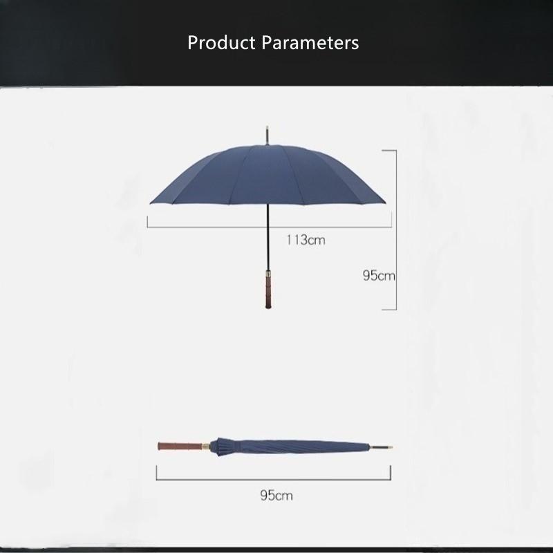 16 Bone Long Wooden Handle Windproof Retro Straight Umbrella Men's Large Reinforced Thickened Strong Business Gift Golf Umbrella