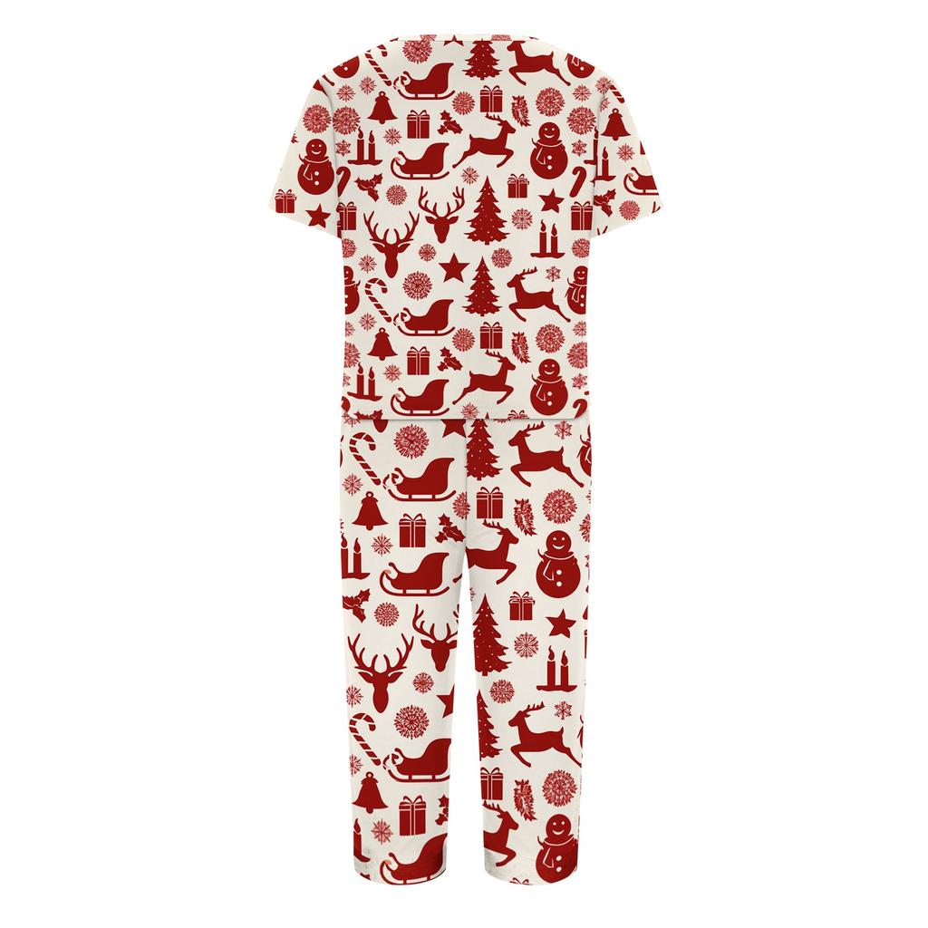 Women's Casual Two Piece Outfit Set Christmas Print Short Sleeve Pants