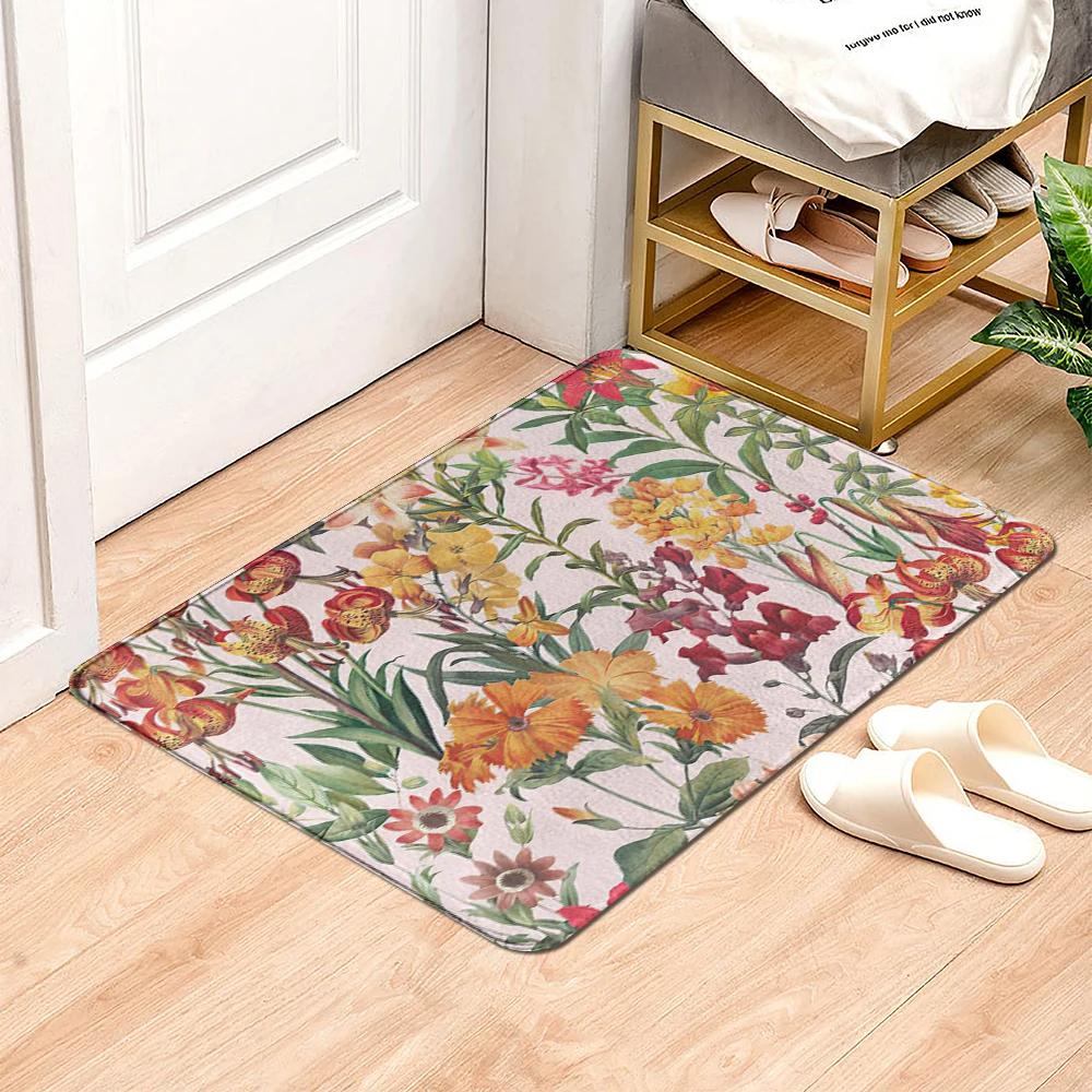 Beautiful Flowers Entrance Door Floor Mat Door Mat Non-Slip Foot Pad Home Welcome Carpet for Hallway Bath Kitchen Doormat