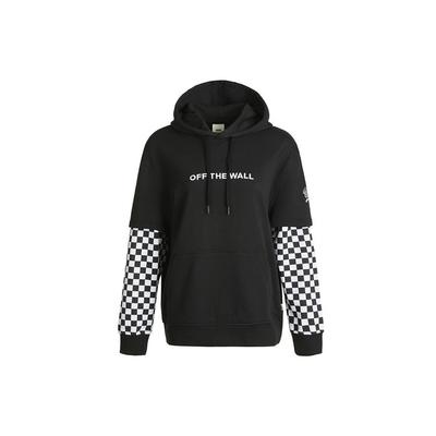 Embroidered Logo Checkered Print Faux Two-Piece Hoodie Women Tops Black VN0A4UTNBLK