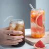 350ml/550ml Glass Cup Cola Cold Drink Water Cup with Bamboo Lid Coffee Milk Juice Straw Mug Beer Can Drink Home Breakfast Cup
