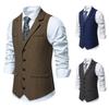 Heren Vintage Single Breasted Tweed Stof Jacquard Pak Formeel Gilet Revers Mouwloos Slim Fit Gilet Casual Zakelijk Jasje