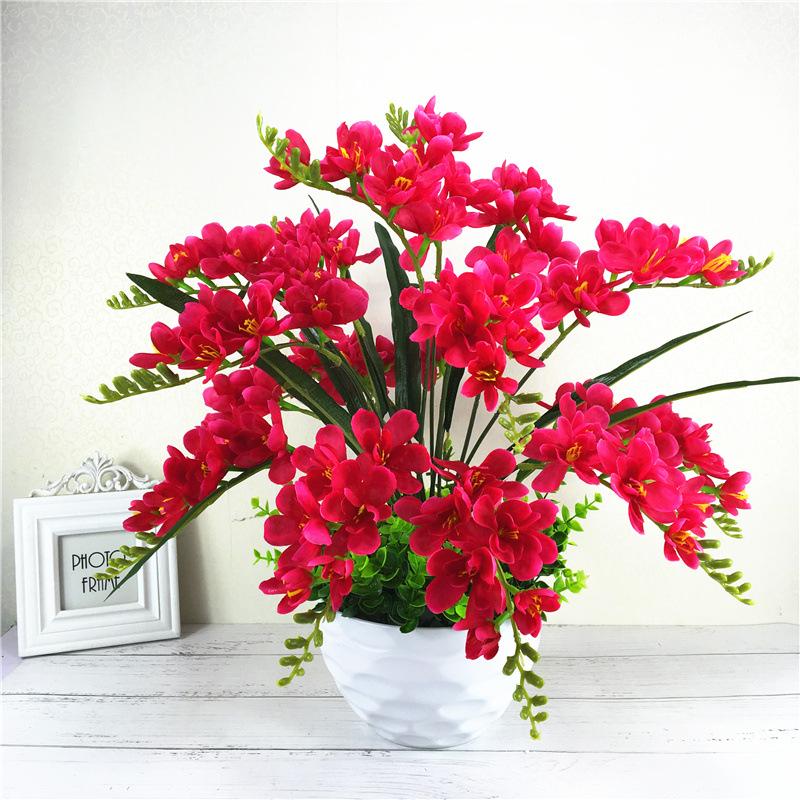 Freesia Living Room Artificial Silk Phalaenopsis and Cymbidium Flower Arrangement – 9-Branch Set