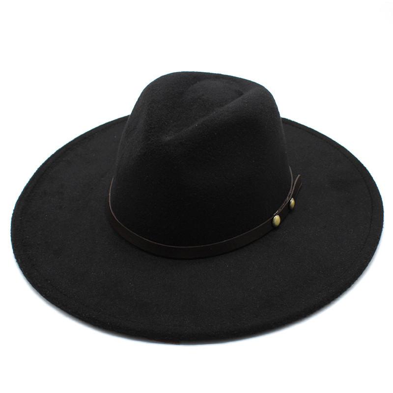 Wool Big-Brimmed Jazz Top Hat For Men And Women, Casual Concave Shape Big-Edged Jazz Hat 9.5Cm