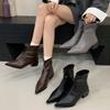 Pointed short boots women's thick heel retro Chelsea boots 2025 new Martin boots British style fashion medium heel thin boots