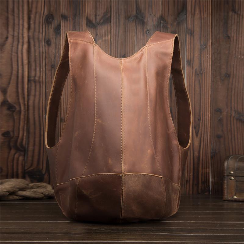 Men's Retro Dark Brown Crazy Horse Leather Backpack - College Style for Students