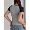Women Black White Raglan Sleeve Square Neck Fitted Cropped T Shirt