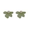 Green Flower French Pearl Stud Earrings: Elegant Mosquito Coil Ear Clips for Women Without Pierced Ears