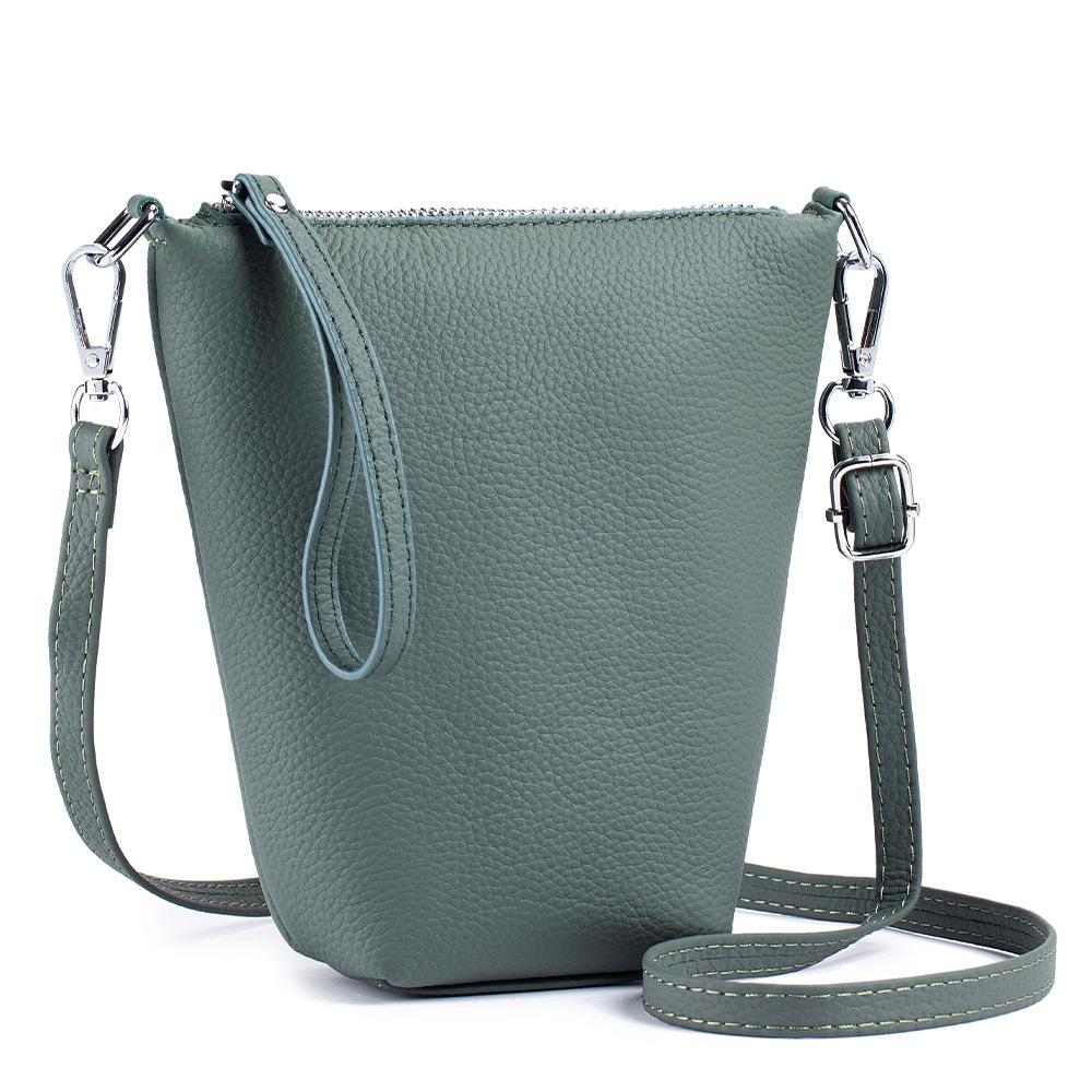 Stylish and Simple One-shoulder Messenger Bag, First-layer Cowhide Casual Mobile Phone Bag, Women's Mini Bucket Bag, Textured Women's Bag