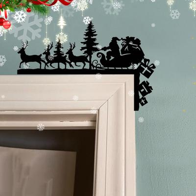 Letrero de Esquina de Navidad Marco de Reno de Papá Noel Metal Adorno para Puerta Adorno de Pared para el Hogar Decoración Festiva para las Fiestas
