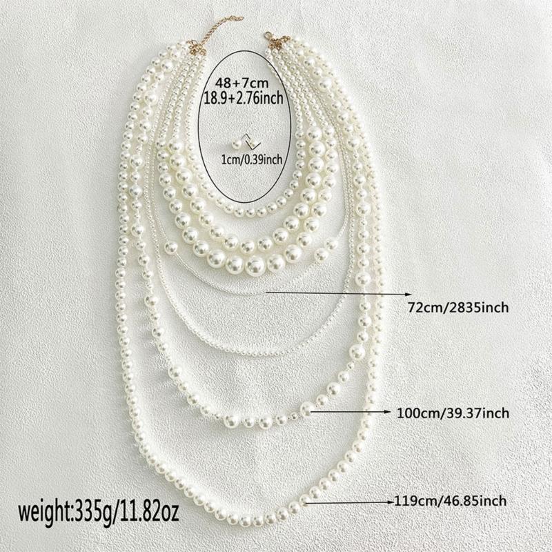 Elegant Multi Strand Imitation Pearls Chokers Necklace With Matching Stud Earrings Gift Set Vintage Fashion Stone Jewelry