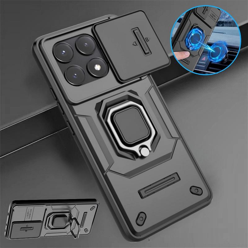 Pouzdro Armor pro Poco X6 Pro 5G Kryt s posuvným chráničem objektivu pro Poko Little X6 6X Pro X6pro Pocox6pro Magnetický prstenový stojánek Coque