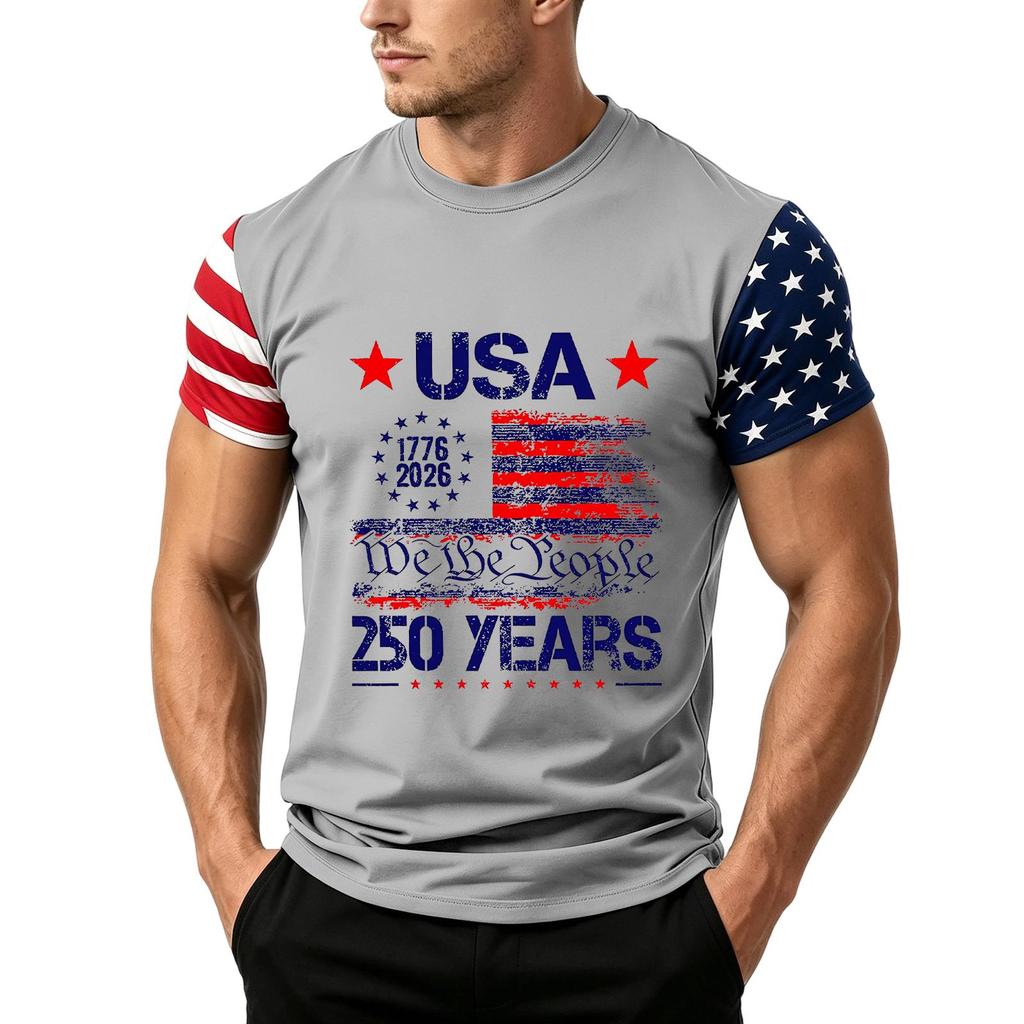 Men's Independence Day Flag Print Short Sleeve T-Shirt, Loose Casual Daily Summer Tops