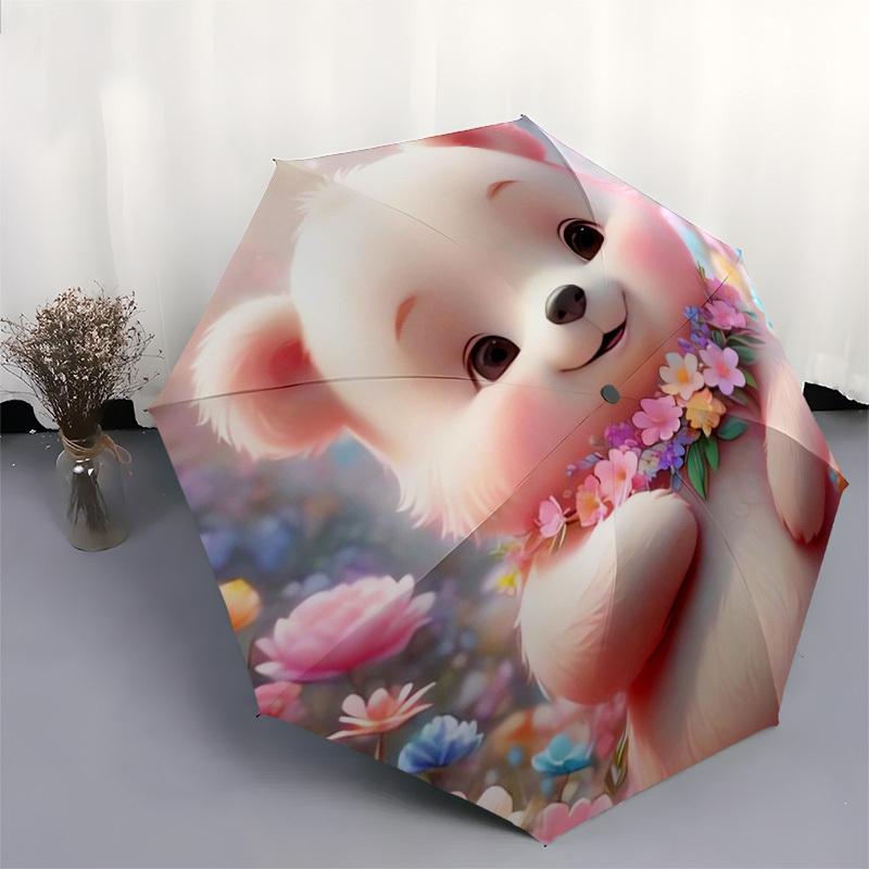 1pc Floral Teddy Bear Umbrella with Plastic Handle,Suitable for All Seasons Home Travel Outdoor UmbrellaDD290