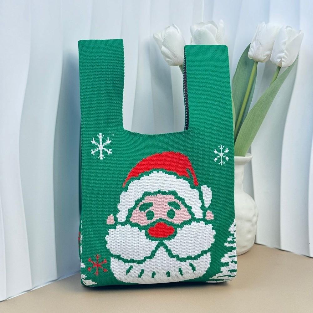 Cute Mini Christmas Knit Bag Snowman Christmas Tree Knot Wrist Bags Reusable Shopping Bags Women
