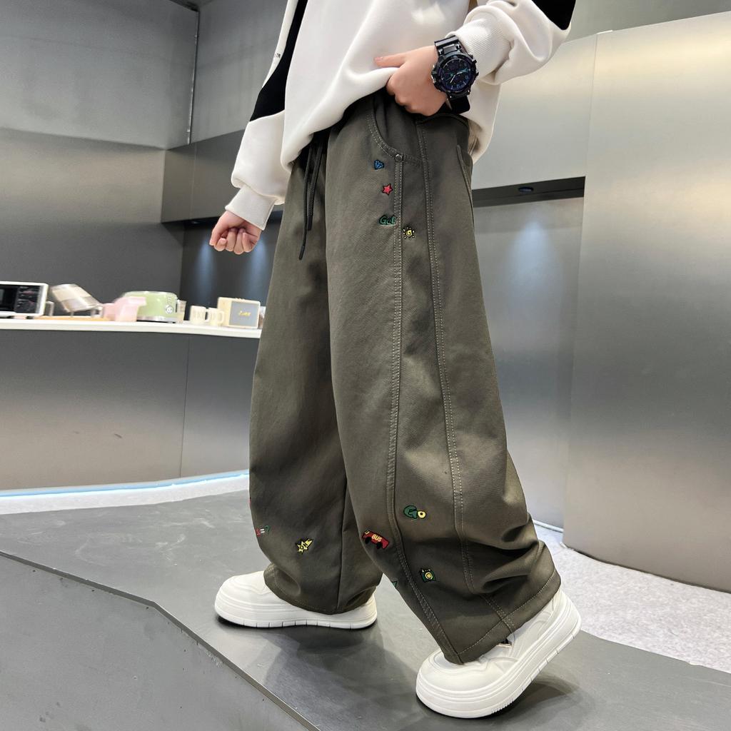 Boys’ Trousers – Spring/Autumn Style, Large Sizes: Spring Wide-Leg Cuffed Trousers – Boys’ Spring Casual Trousers – Trendy