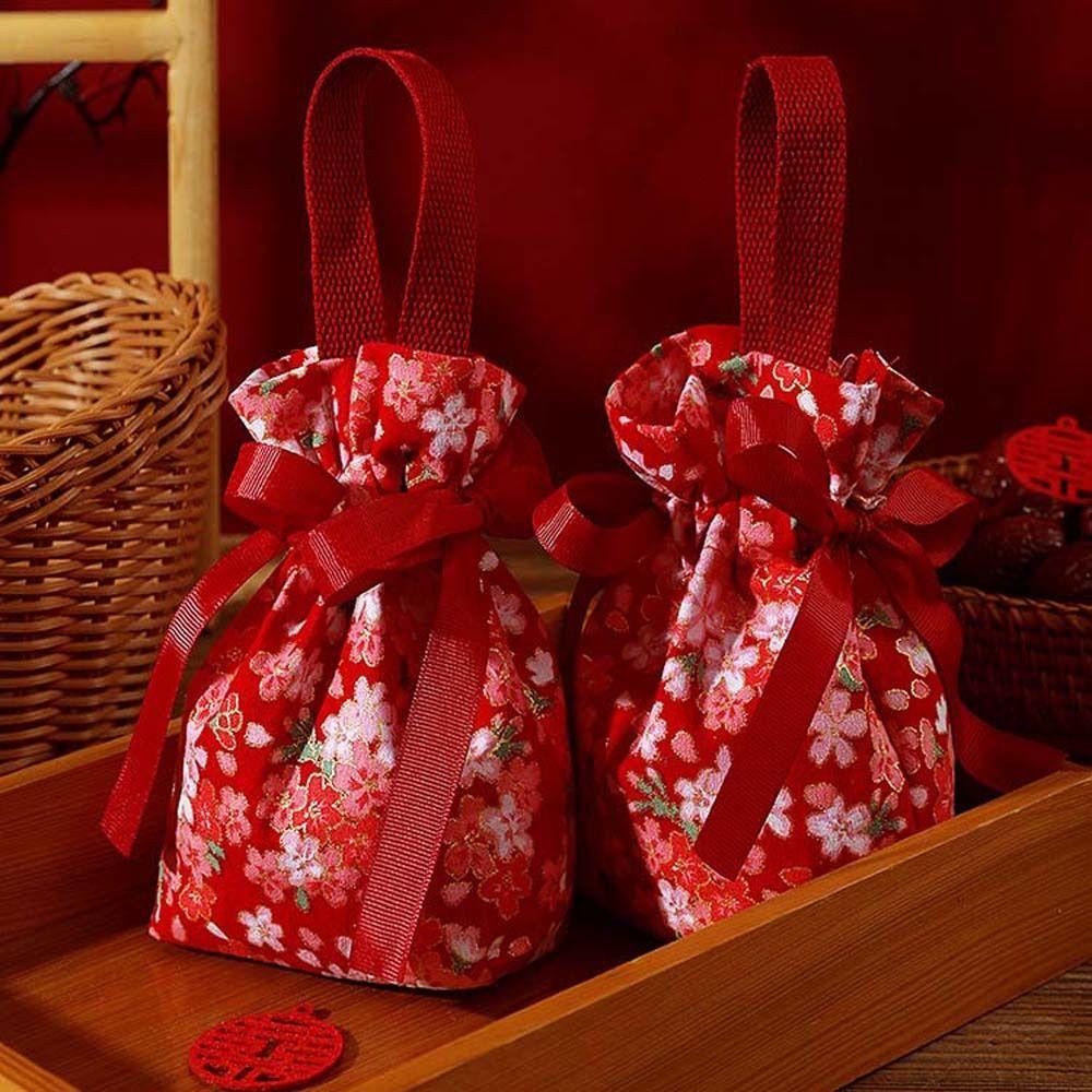 Pearl Pendant Flower Drawstring Bag Floral Ribbon Bowknot Handbag Sweet Festive Sugar Bag  Festival
