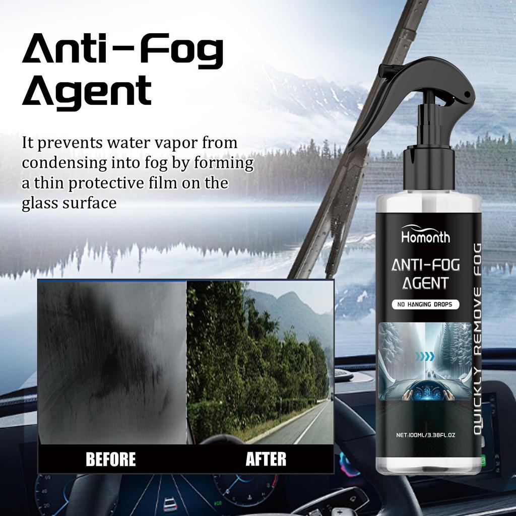Homonth Car Anti-Fog Agent, Vehicle Glass Cleaner, Rainproof and Anti-Fog Cleaning and Water-Repellent Multi-Purpose Spray 1 Set