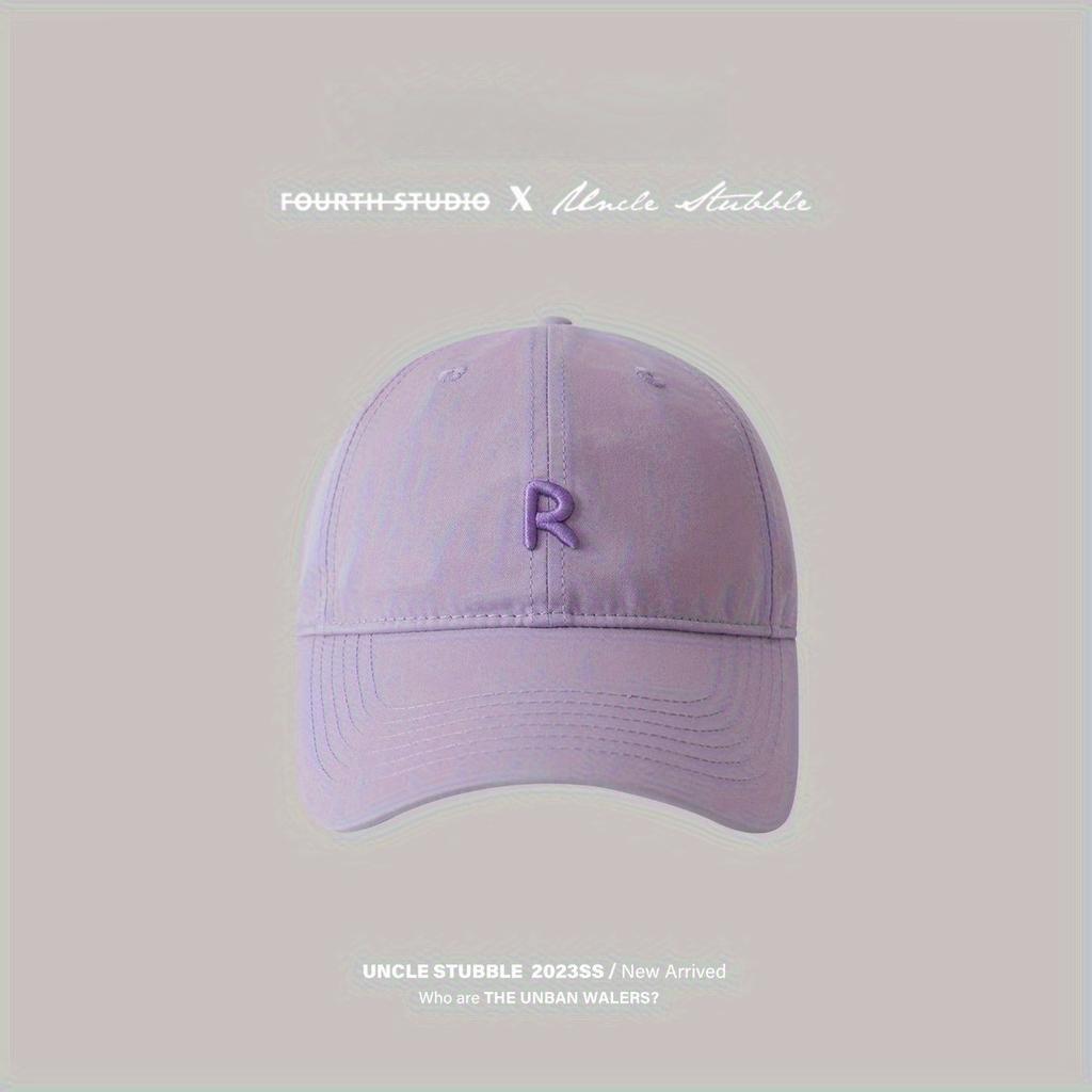 1Pc R Logo Embroidered Wide Brim Face-revealing Thin Breathable Sun-visor Baseball Cap, Halloween Christmas Gift