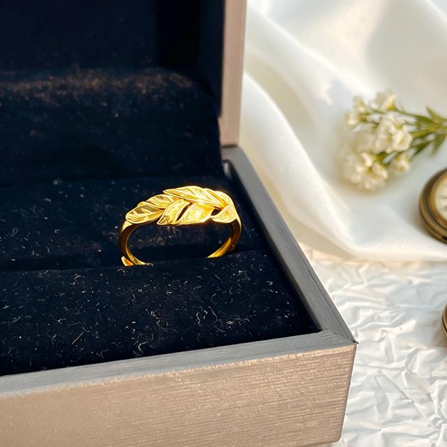 One Leaf Knows Autumn Layered Leaf Relief Closed Band Ring/ODM   & Customization           JZ346