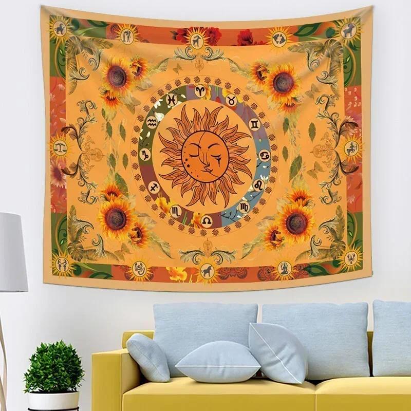 VIKAMA Psychedelische Fantasy Wandteppich Hippie Pilz Tarot Himmlische Sonne Wandkunst Ästhetisches Schlafzimmer Studentenwohnheim Wohnzimmer Heimdekoration