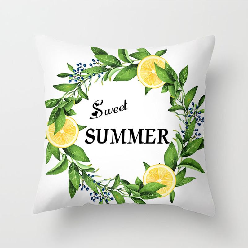 Lemon Pattern Cushion Cover Yellow Fruit Leaf Plant Sofa Pillowcase Polyester  Pillow Decoration