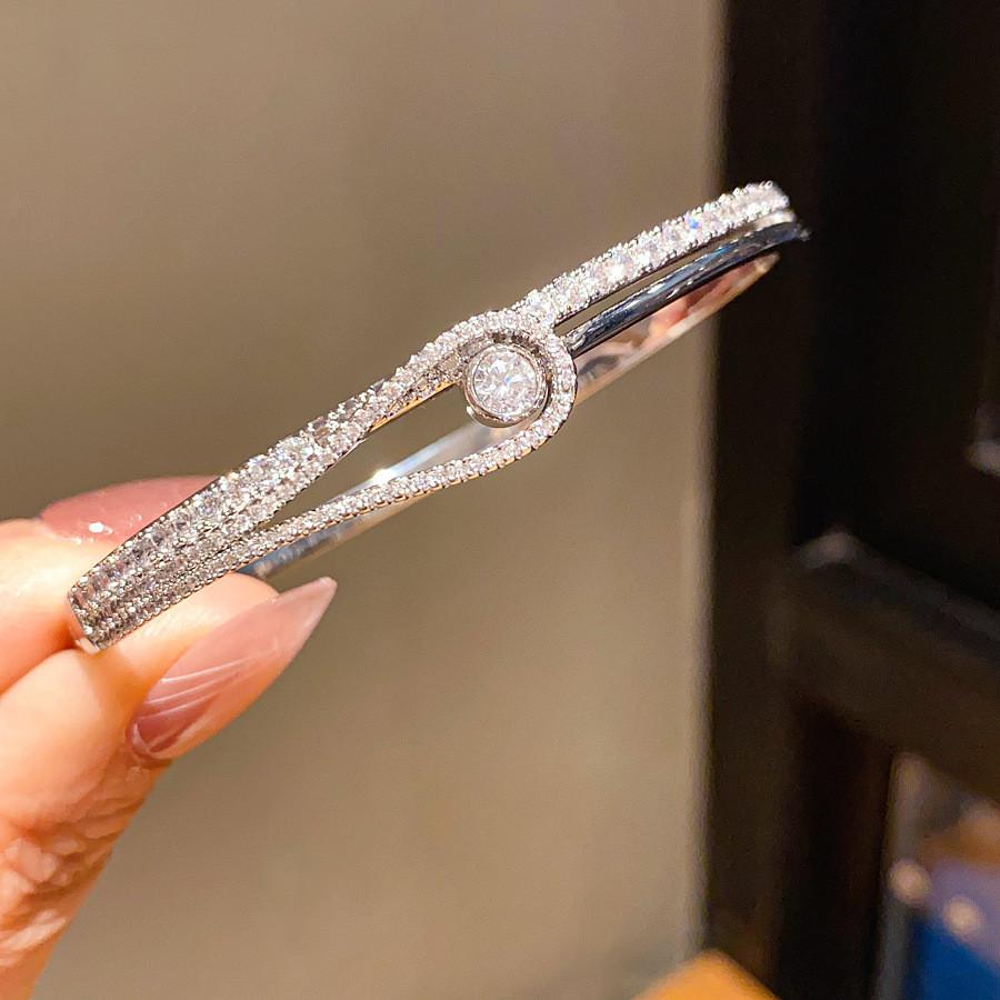 Minimalist Zircon Drop Bangle Bracelet For Women With Gold Plated Copper Jewelry