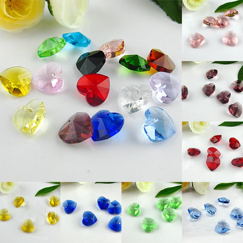 10pcs 14mm Heart Crystal Multicolor Spacer Charms Loose Beads Delicate Glass DIY Jewelry Accessories