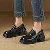 Coarse heel platform loafers women's 2025 early autumn new versatile deep mouth height increase lightweight brown one-pedal small leather shoes