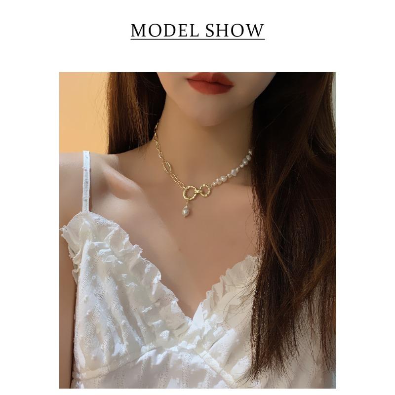Korean Fashion Round Splicing Freshwater Pearl Clavicle Necklace For Women