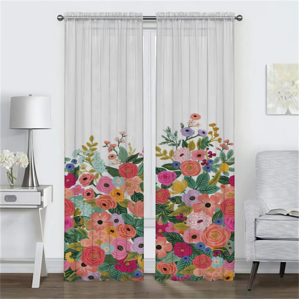 A Little Flowers Window Curtain for Room 2 Panel Tulle for Bedroom Elegant Room Curtains Blinds Shades Partition Living Kitchen
