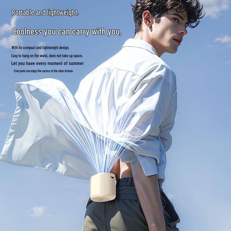 Portable Hanging Fan for Camping and Cycling - Long Battery Life, Heatstroke Prevention, Neck and Waist Wearable Design.