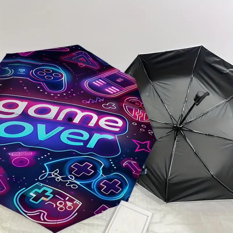 Neon Gaming Neon Game Over Automatic Opening Umbrella - Portable Folding Design with 8-Bone Steel Frame, , Ideal Gift for Gamers, Travelers,