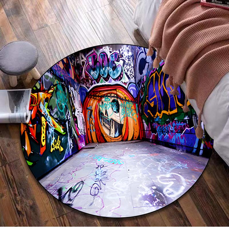 Graffiti Circular Rug - Office Decorative Carpet For Living Room Bedroom Door Mat Floor Rug Computer Chair Area Rug