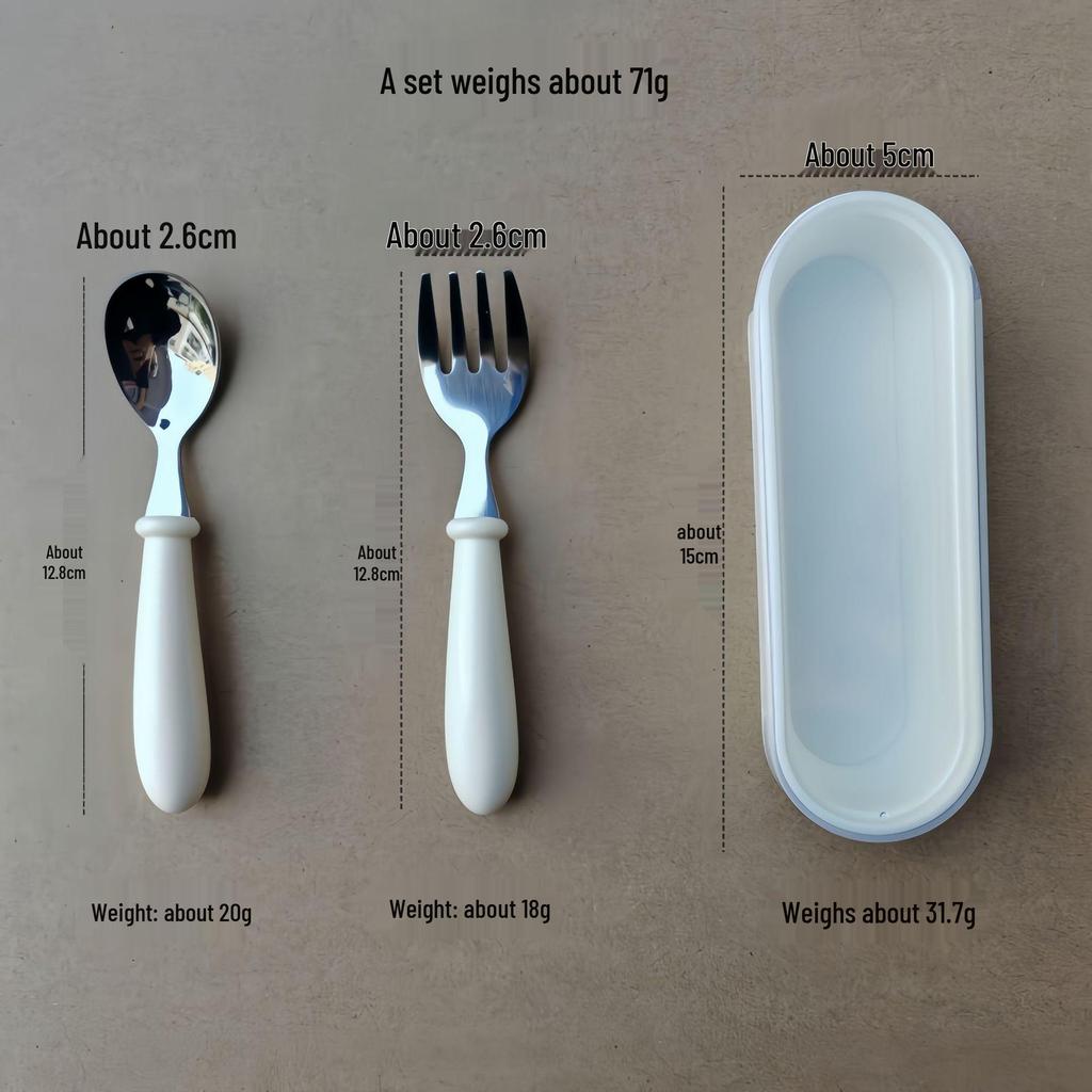 304 Stainless Steel Children's Spoon and Fork Set with Thick Round Handles - Cartoon Design, Cute Dining Tableware for Mother and Baby Gift Set.