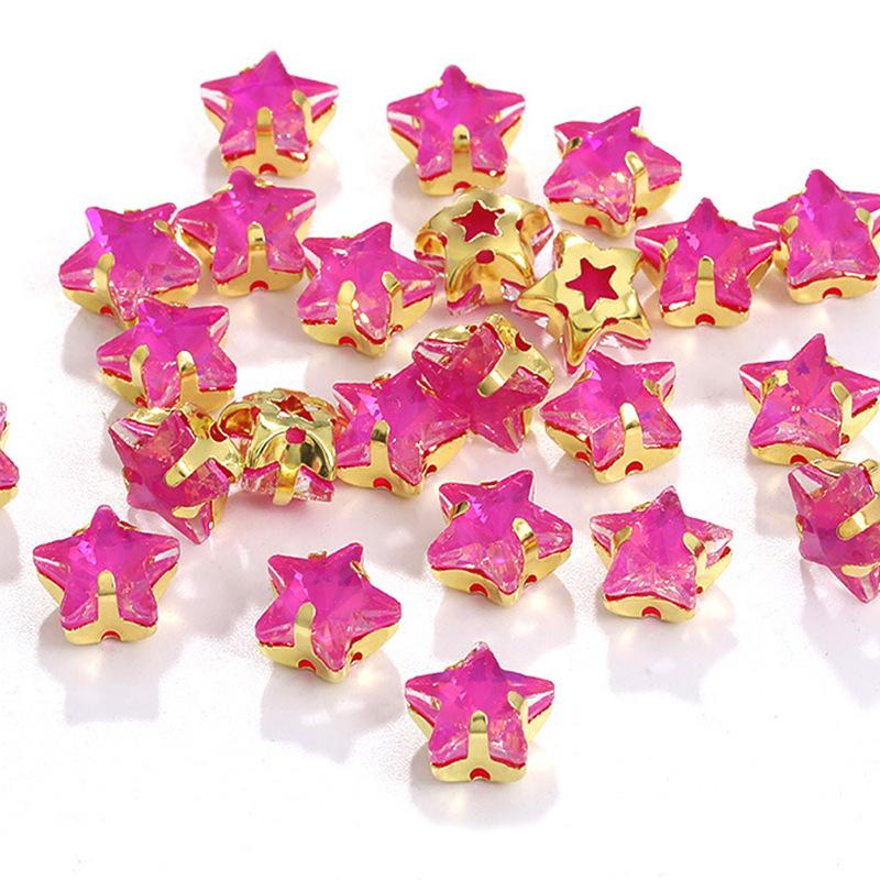 50 Pcs 10mm Star Glass Claw Drill with Hole Pentagram Hand-sewn Drill DIY Wedding Shoes and Clothing Bags Hairpin Jewelry Accessories