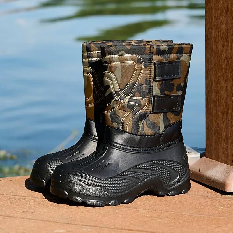 2025 Men's EVA Rain Boots Outdoor Winter Snow Boots Men's Plush Warm Cotton Shoes Fishing Boots Botas De Trabajo Hombre